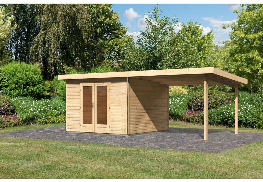 Karibu Radeburg 1 Gartenhaus mit Anbaudach 330 cm (31464) Foto von Karibu Radeburg 1 Gartenhaus mit Anbaudach 330 cm (31464)