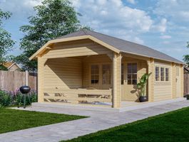 Interflex Blockhütte Krüppelwalmdach W4x3+3A Foto von Interflex Blockhütte Krüppelwalmdach W4x3+3A