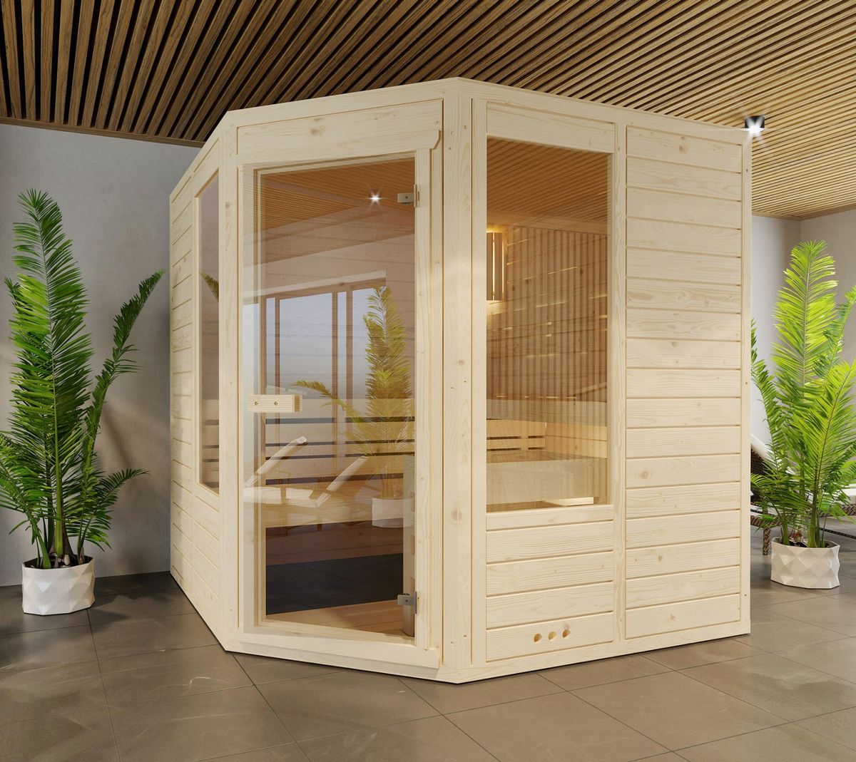 Azalp Massieve hoeksauna Eva Optic