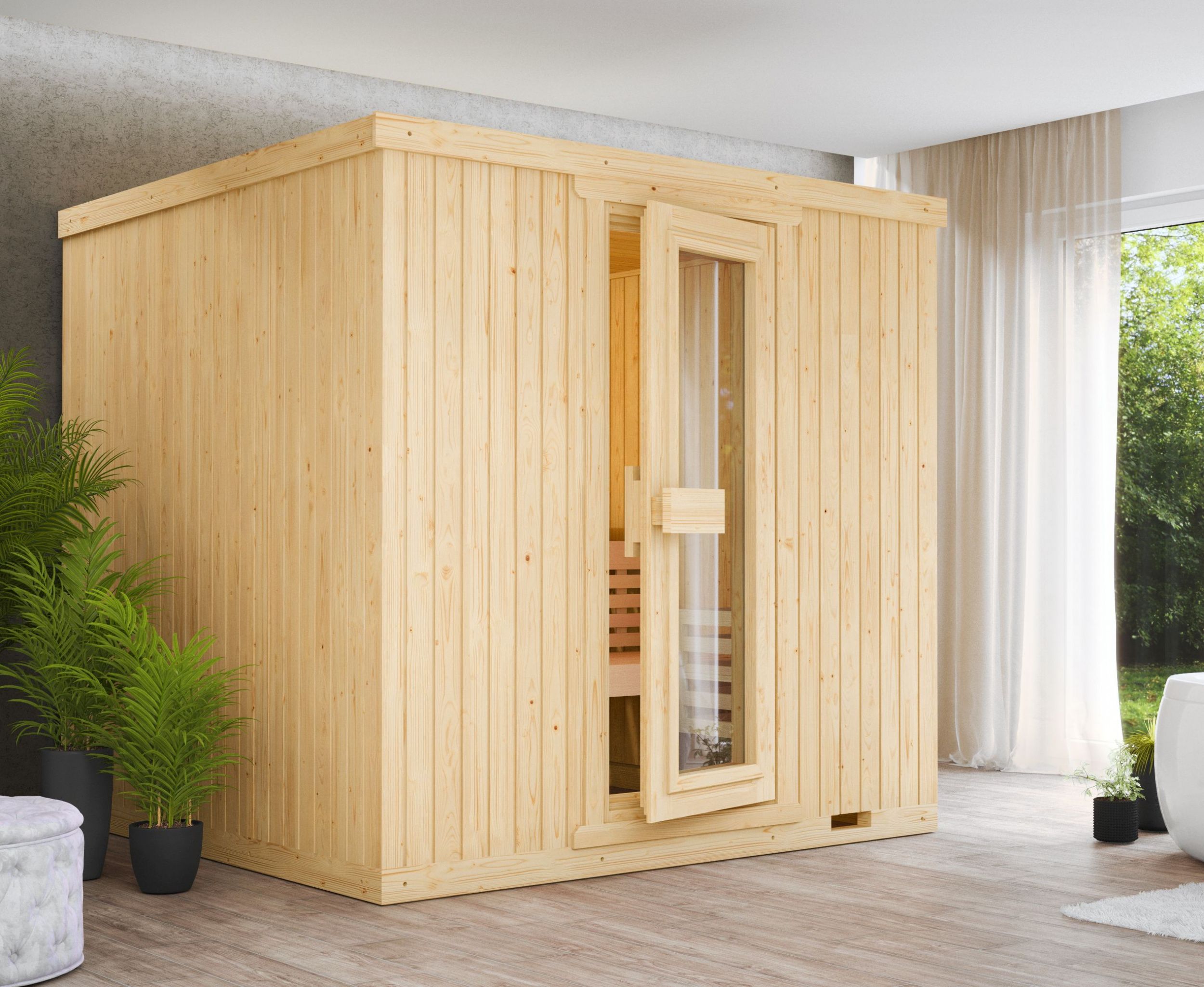 Foto van Azalp elementsauna Classic 220x220 cm - vuren