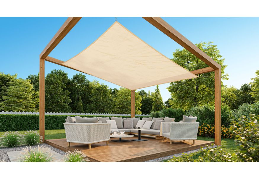 Nesling Coolfit Schaduwdoek Vierkant 360x360 cm Gebroken Wit (O) Foto van Nesling Coolfit Schaduwdoek Vierkant 360x360 cm Gebroken Wit (O)