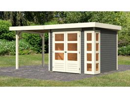 Foto von Karibu 82933 Kerko 3 Gartenhaus mit Anbaudach - Terragrau