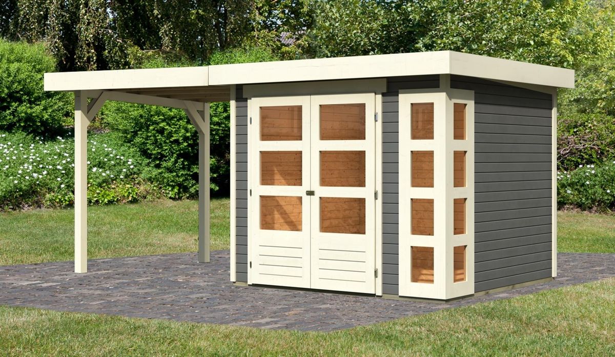 Karibu 82933 Kerko 3 tuinhuis met overkapping - terragrijs