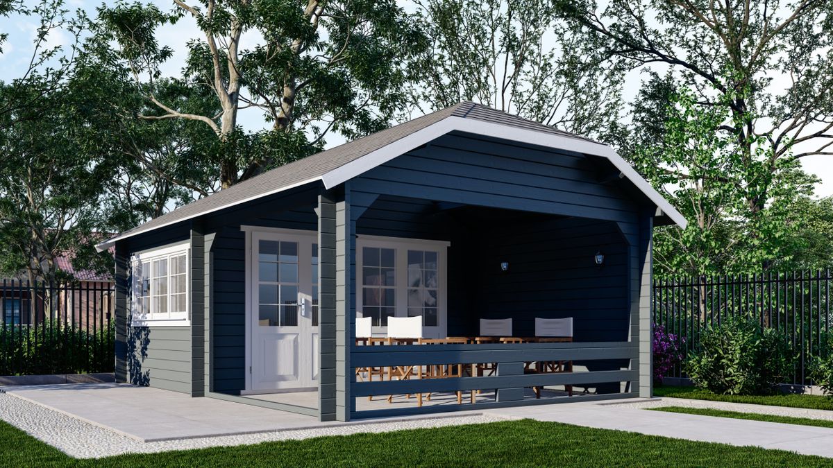 Interflex Blockhütte Krüppelwalmdach W4x3+3 - gestrichen