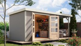 Foto van Karibu 12400 Jupiter 4 tuinhuis met overkapping - watergrijs|wit