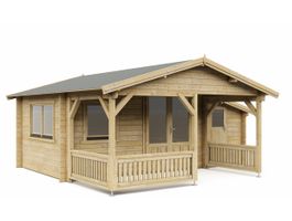 Interflex Blockhütte 4x3+2 Z - Imprägniert Foto von Interflex Blockhütte 4x3+2 Z - Imprägniert