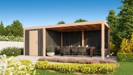 Foto van WoodAcademy tuinhuis met overkapping Robijn Essential nero