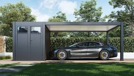 Porchenzo carport Prestige mit Schuppen - Teak Foto von Porchenzo carport Prestige mit Schuppen - Teak