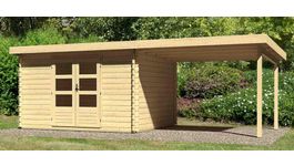 Karibu 73308 Bastrup 7 blokhut met overkapping Foto van Karibu 73308 Bastrup 7 blokhut met overkapping