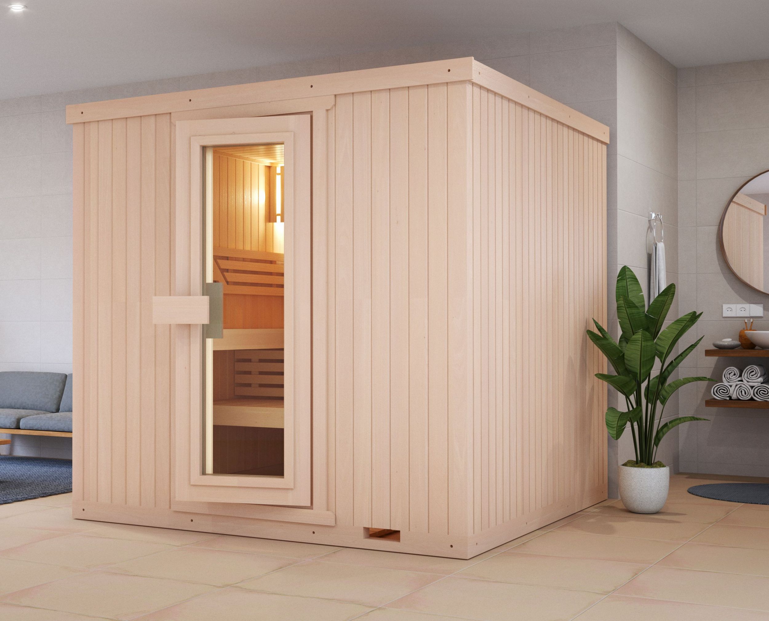 Foto van Azalp elementsauna Classic 152x152 cm - elzen