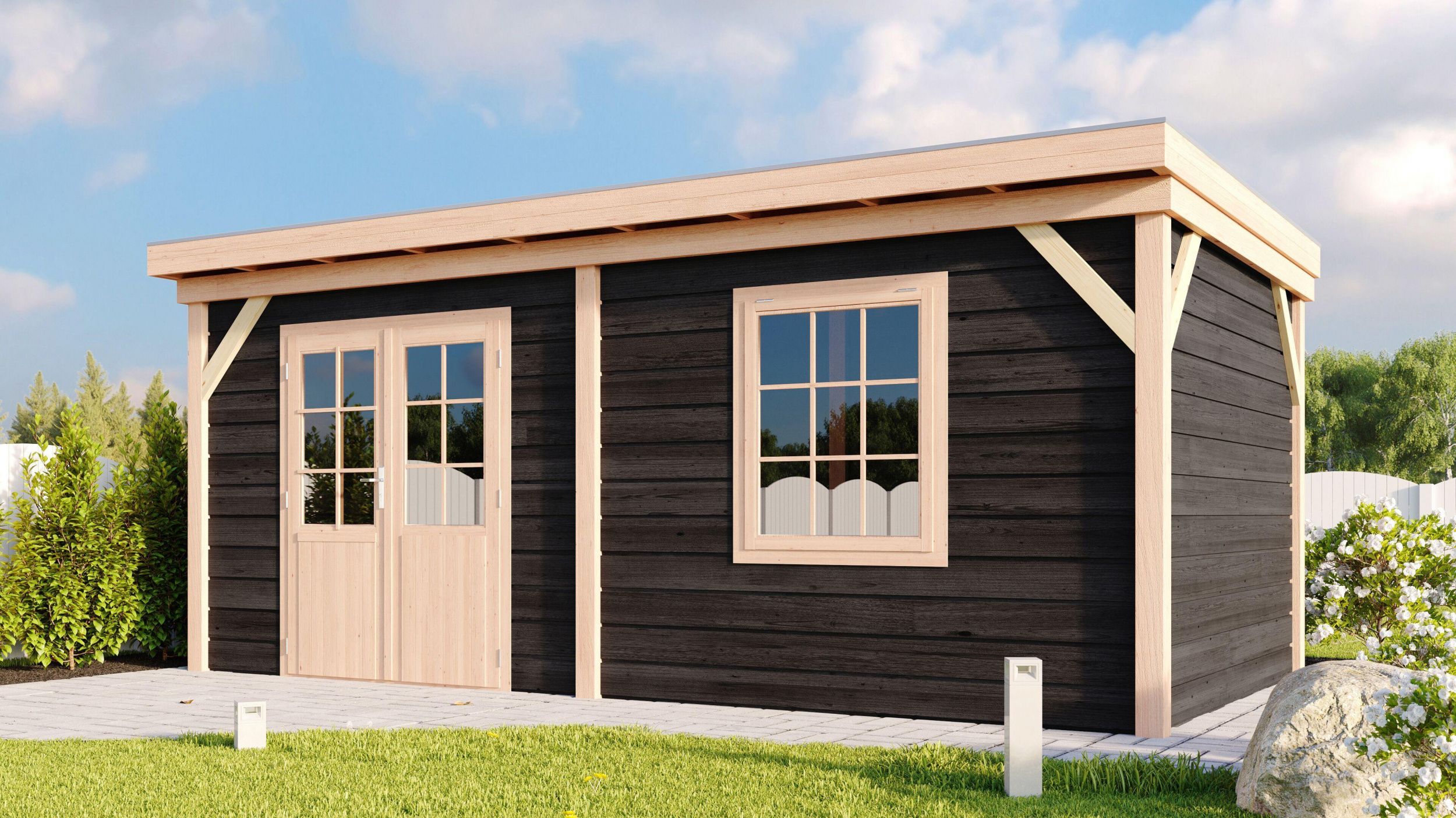 Foto von WoodAcademy hölzernes Gartenhau Nobility nero 800x300 cm