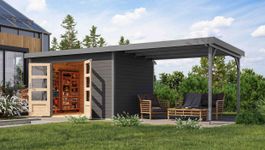 Karibu 12455 Pluto 7 tuinhuis met overkapping - terragrijs|grijsaluminium Foto van