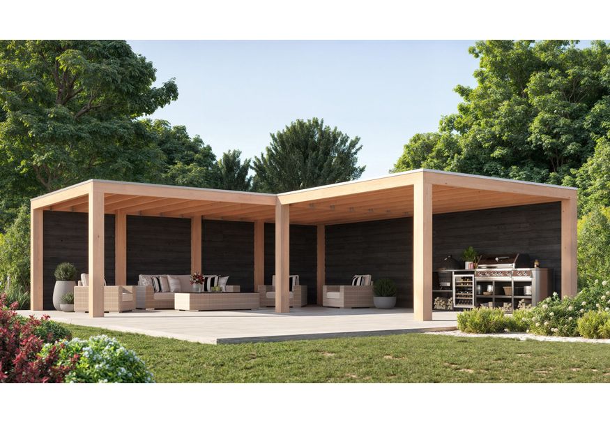 WoodAcademy Douglas overkapping L-model Moonstone Excellent Nero 680x300+400x400 Foto van WoodAcademy Douglas overkapping L-model Moonstone Excellent Nero 680x300+400x400