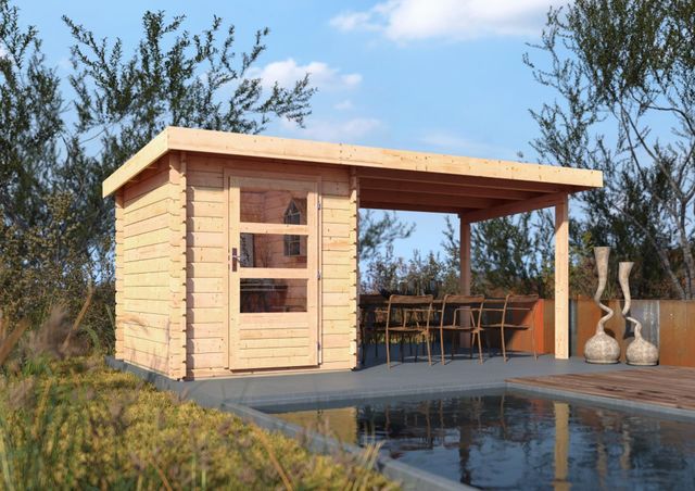 Karibu 91528 Bastrup 1 Gartenhaus mit Seitenmarkise 300cm