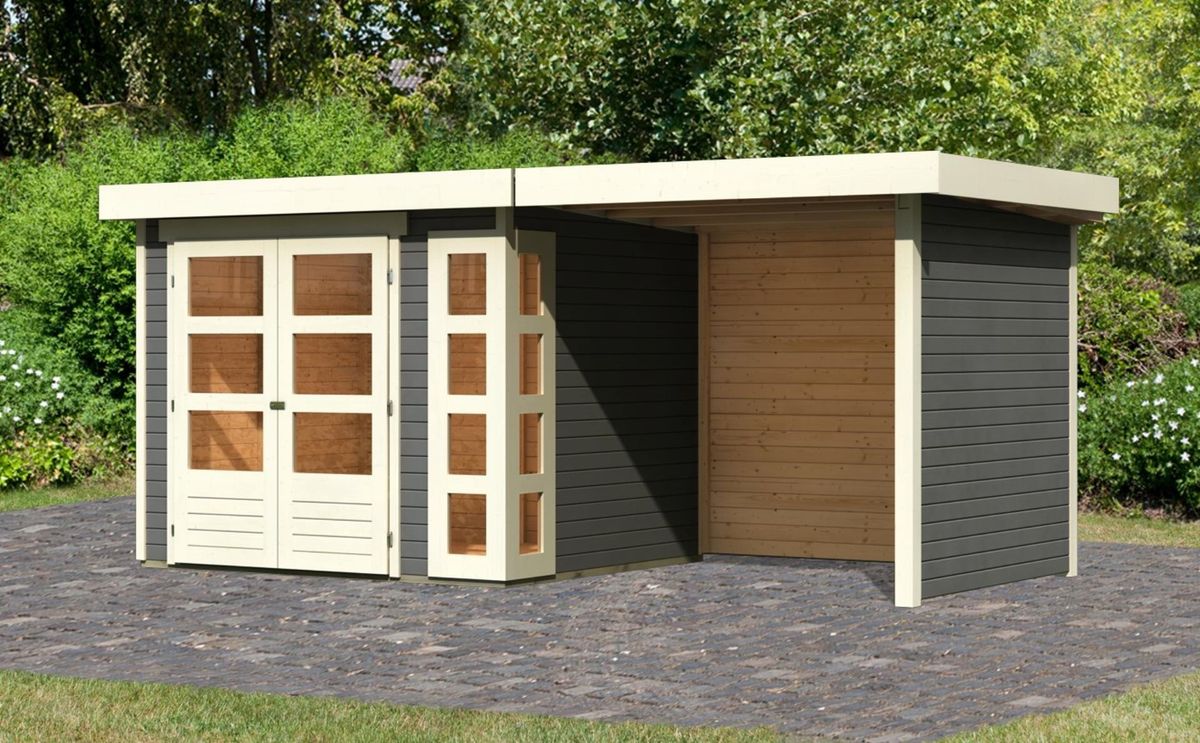 Karibu 82935 Kerko 3 Gartenhaus mit Anbaudach - Terragrau