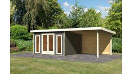 Karibu 31483 Radeburg 2 tuinhuis met overkapping - terragrijs Foto van Karibu 31483 Radeburg 2 tuinhuis met overkapping - terragrijs