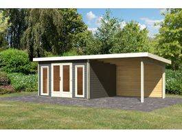 Karibu 31483 Radeburg 2 tuinhuis met overkapping - terragrijs Foto van Karibu 31483 Radeburg 2 tuinhuis met overkapping - terragrijs