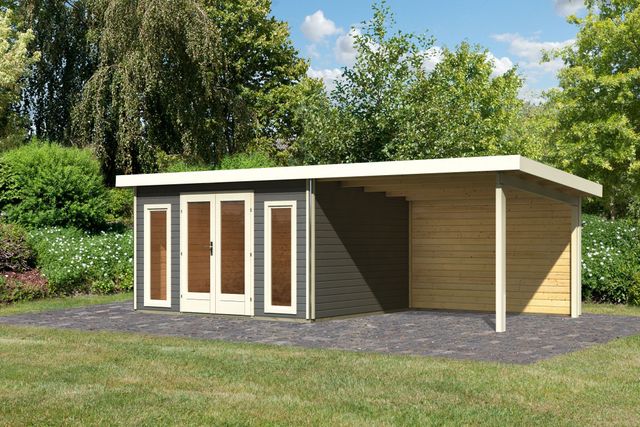 Karibu 31483 Radeburg 2 tuinhuis met overkapping - terragrijs