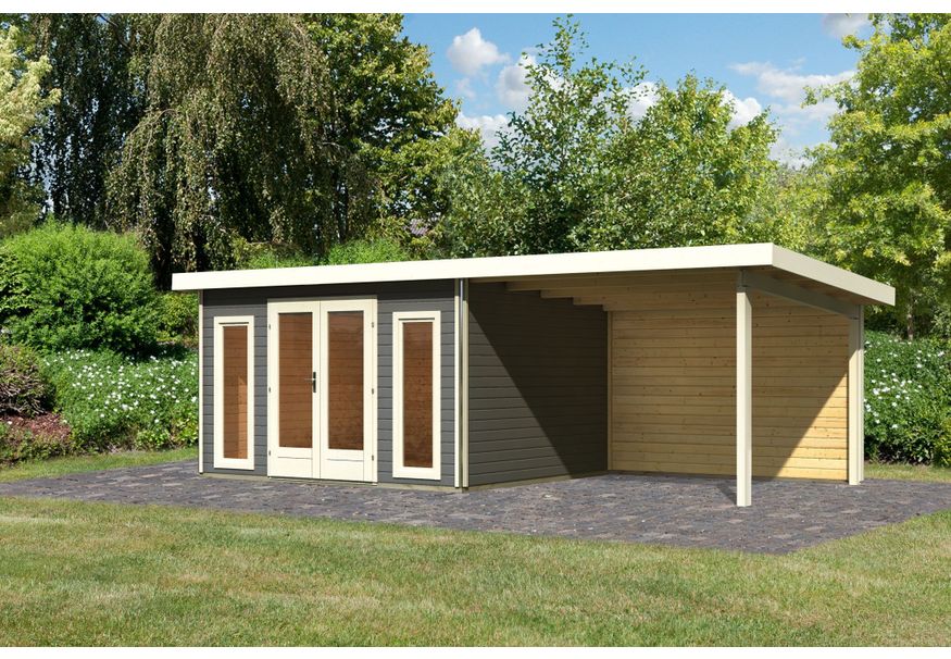 Karibu Radeburg 2 Tuinhuis met overkapping 330 cm - achterwand - terragrijs (31483) Foto van Karibu Radeburg 2 Tuinhuis met overkapping 330 cm - achterwand - terragrijs (31483)