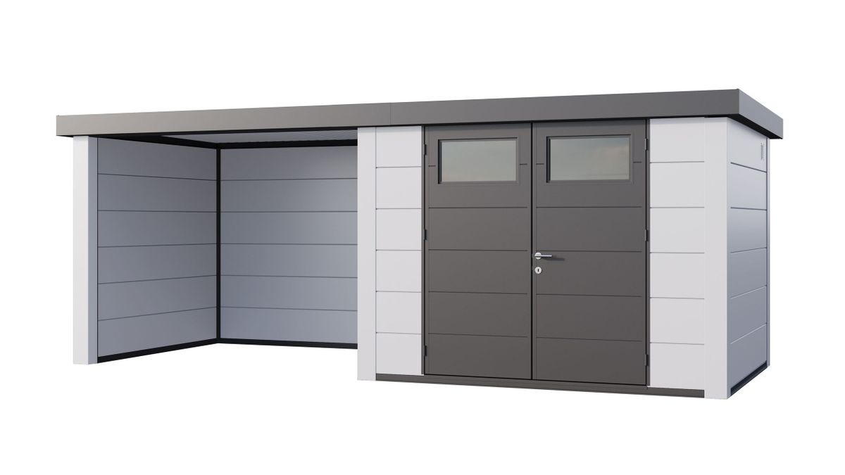 Telluria Classico 3024 metalen tuinhuis met overkapping links