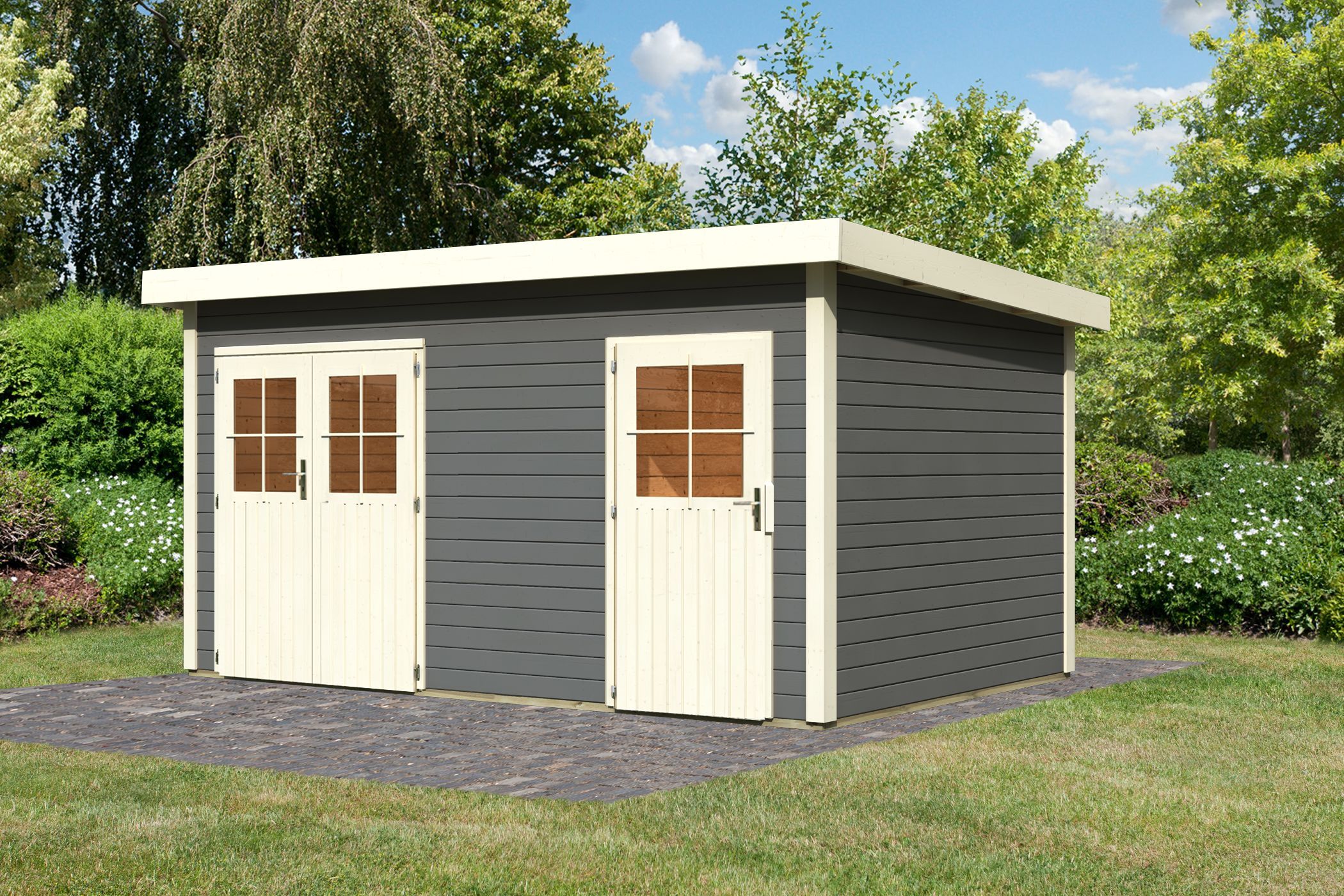 Foto der Karibu 83141 Mattrup Gartenhaus - Terragrau