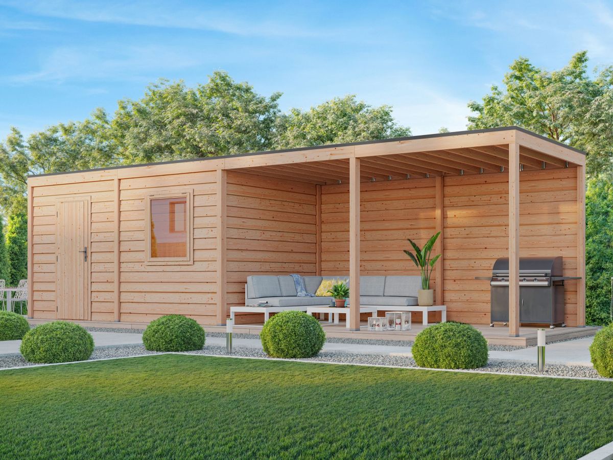 WoodAcademy tuinhuis met overkapping Nefriet Essential