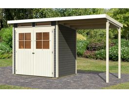 Foto von Karibu 83230 Glücksburg 2 Gartenhaus mit Anbaudach - Terragrau