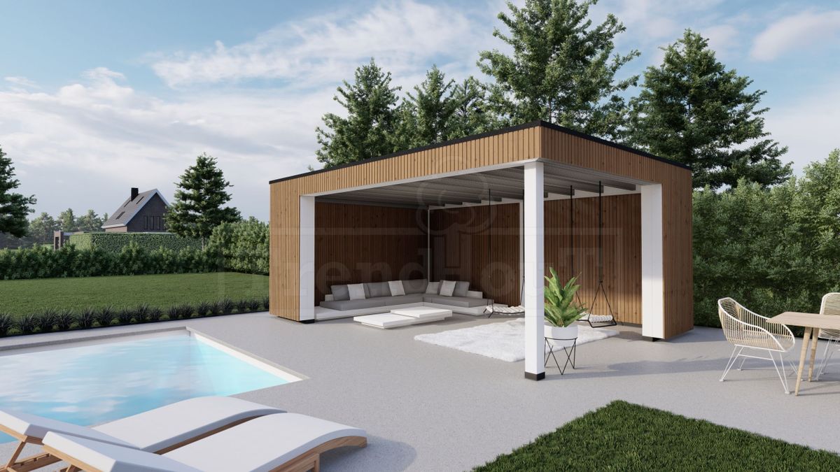 Trendhout buitenverblijf Capri - links