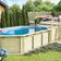 Karibu Holzpool mit Sonnendeck Modell 4C mit blauer Poolfolie und Skimmer