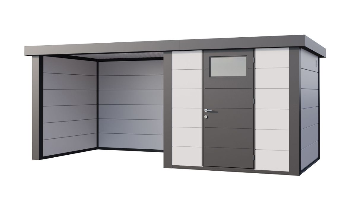 Telluria Classico 2424 metalen tuinhuis met overkapping links