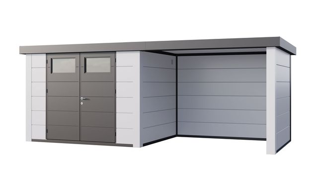 Telluria Classico 3024 metalen tuinhuis met overkapping rechts