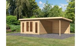 Karibu 31488 Radeburg 3 tuinhuis met overkapping Foto van Karibu 31488 Radeburg 3 tuinhuis met overkapping