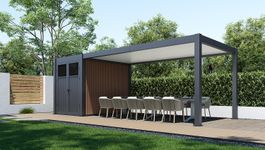 Porchenzo tuinhuis met overkapping Prestige - teak Foto van