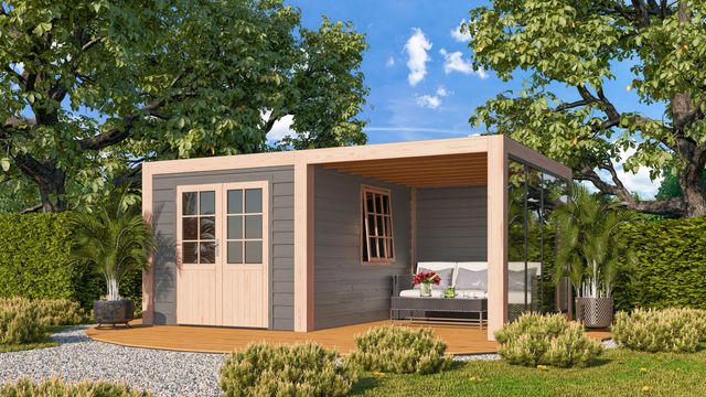 WoodAcademy tuinhuis met overkapping Seleniet Excellent grigio