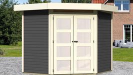 Karibu 73068 Goldendorf 3 tuinhuis - terragrijs Foto van Karibu 73068 Goldendorf 3 tuinhuis - terragrijs