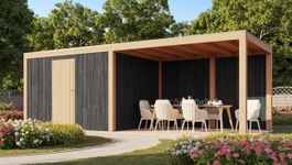 WoodAcademy Gartenhaus mit Terrasse Robijn Essential Nero Foto von WoodAcademy Gartenhaus mit Terrasse Robijn Essential Nero