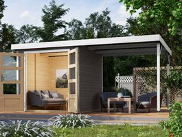Foto van Karibu 93426 Jupiter 2 tuinhuis met overkapping - terragrijs|wit