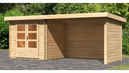 Karibu 91531 Bastrup 2 blokhut met overkapping Foto van Karibu 91531 Bastrup 2 blokhut met overkapping