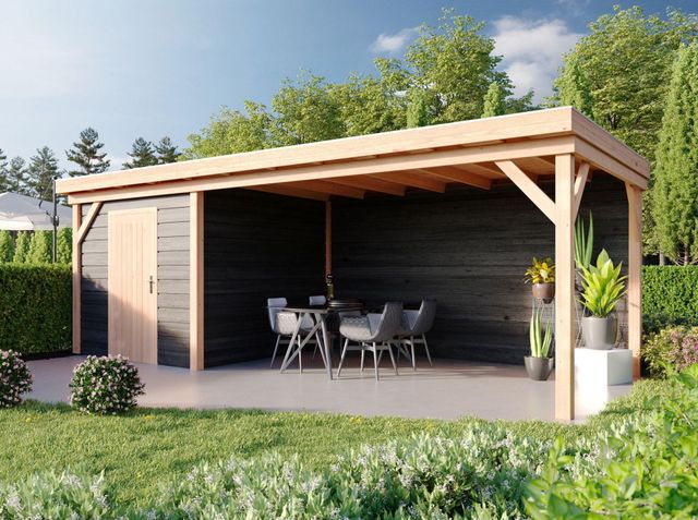 WoodAcademy Gartenhaus mit Überdachung Bristol Nero