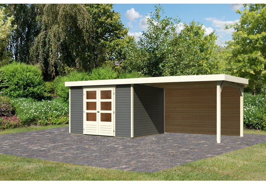 Karibu Askola 5 Gartenhaus mit Anbaudach 280 cm - Rückwand - Terragrau (9161) Foto von Karibu Askola 5 Gartenhaus mit Anbaudach 280 cm - Rückwand - Terragrau (9161)