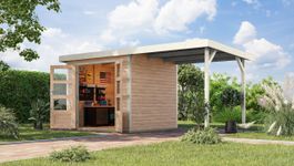 Foto van Karibu 12344 Jupiter 3 tuinhuis met overkapping - vuren|wit