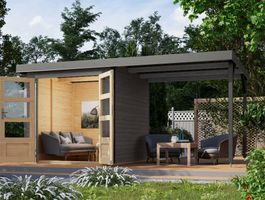 Foto van Karibu 12339 Jupiter 2 tuinhuis met overkapping - terragrijs|grijsaluminium