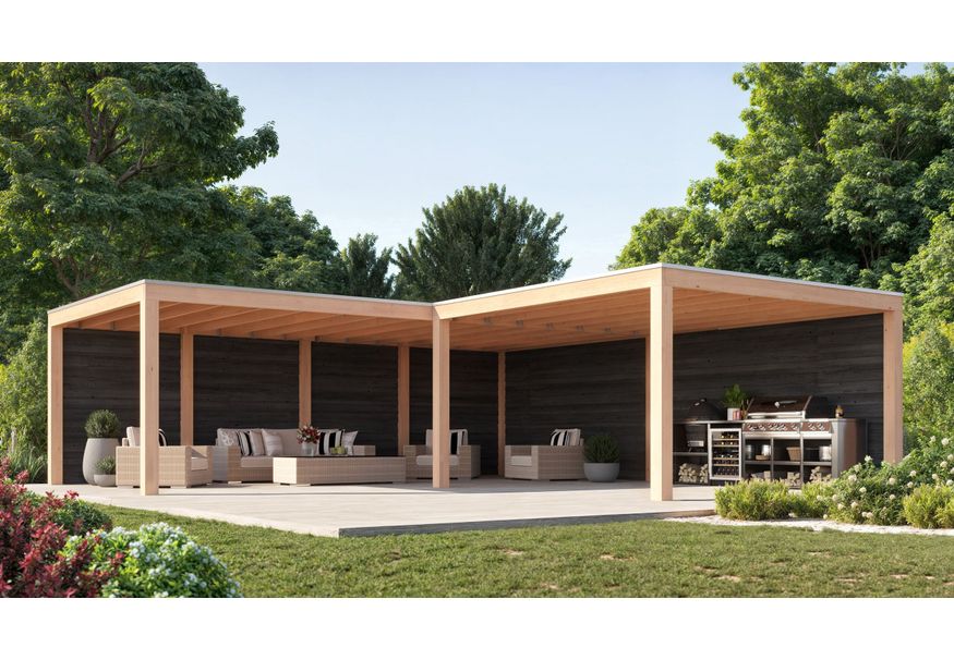 WoodAcademy Douglas overkapping L-model Moonstone Essential Nero 680x300+400x400 Foto van WoodAcademy Douglas overkapping L-model Moonstone Essential Nero 680x300+400x400
