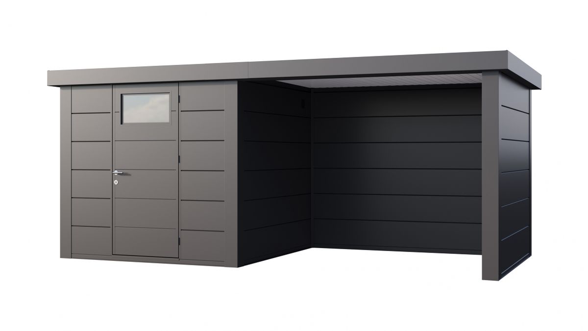 Telluria Classico 2424 metalen tuinhuis met overkapping rechts