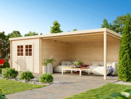 Debro blokhut met overkapping Nantes Foto van Debro blokhut met overkapping Nantes