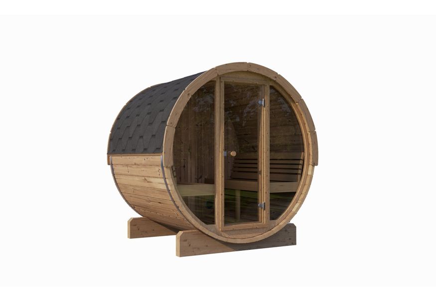 Interflex barrelsauna Ergonomisch 1.8 - thermowood Foto van Interflex barrelsauna Ergonomisch 1.8 - thermowood