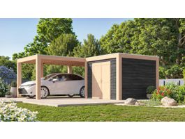Foto van WoodAcademy carport met berging L-model Excellent Nero