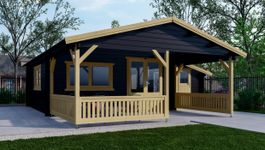 Interflex Blockhütte mit Terrasse 5x5+3 Z - gestrichen Foto von Interflex Blockhütte mit Terrasse 5x5+3 Z - gestrichen