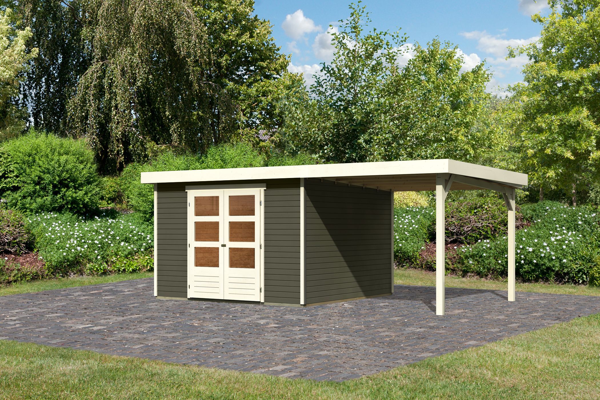 Foto van Karibu 23501 Askola 6 tuinhuis met overkapping - terragrijs