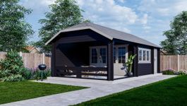 Interflex Blockhütte Krüppelwalmdach W4x3+3A - gestrichen Foto von Interflex Blockhütte Krüppelwalmdach W4x3+3A - gestrichen